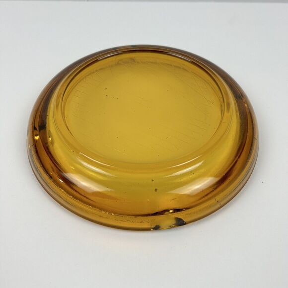 Vintage Retro Amber Brown 7” Ashtray Cigar Mid Century Round Glass Diamond Table - Picture 3 of 7